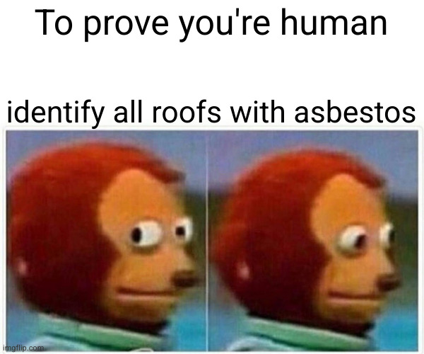 Meme: To prove you're human, identify all roofs with asbestos